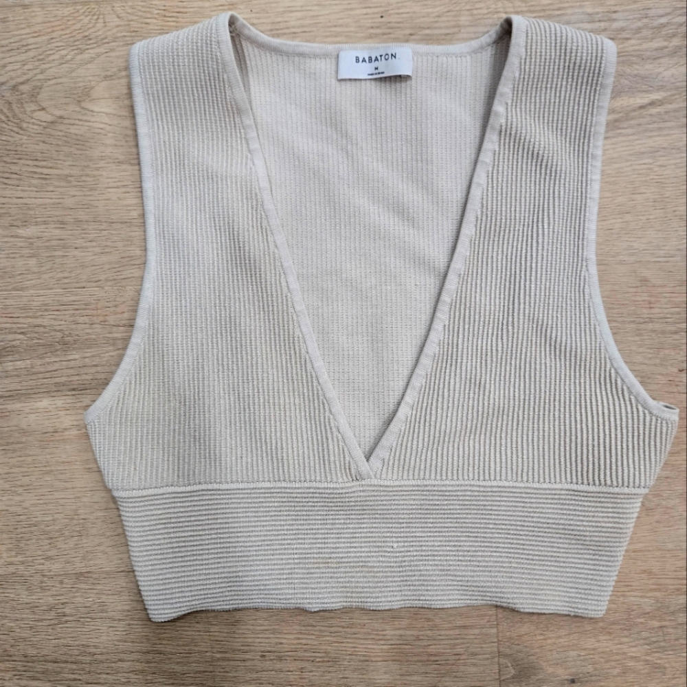 Aritzia Babaton Sculpt Knit Deep V Crop Tank